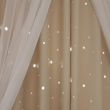 韩式二层遮光雕刻の星柄カーターターテァンンティア系ピンクのリボンン寝室既制カーンミッドの布+白纱+水晶レイクの幅2.0 X高2.7 m一枚【高可改】